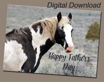 Printable Wild Mustang Photo Father's Day Card Stationery - Digital Download Print Your Own Wild Horse Photo Greeting Cards