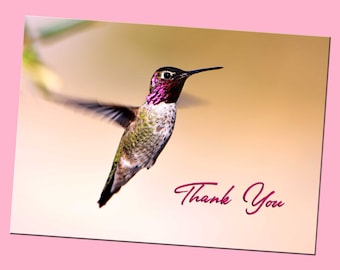 Printable Pink Hummingbird Thank You Note Card PDF - Print Your Own Greeting Card - Digital Download Photo Greeting Cards