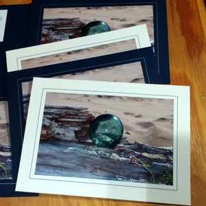 Japanese Glass Fishing Float Photo Card Stationary - Blank Beach Photo Note Card - Green Glass Ball Photo Note Card for Beach Lover