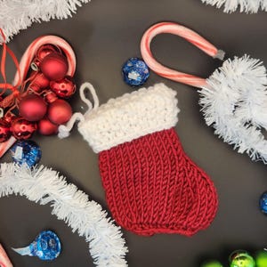Knit stocking Christmas tree ornament, handmade stocking for candy or gift card