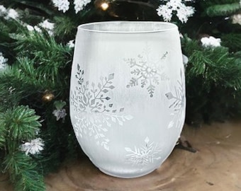 4 Christmas Rhinestone Snowflake Stemless Wine Glass Set - View #2