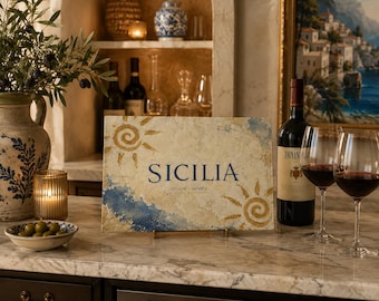 Tabla de cortar de cristal Sicilia: decoración de cocina mediterránea siciliana