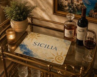 Sicily Glass Cutting Board, Italian Kitchen Decor, Mediterranean Serving Board, Charcuterie Board, Glass Cheese Board, Hostess Gift