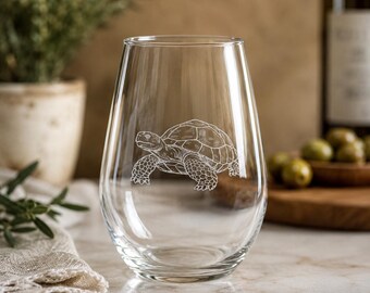 Tortoise Engraved Stemless Wine Glass, Tortoise Lover Gift, Reptile Barware