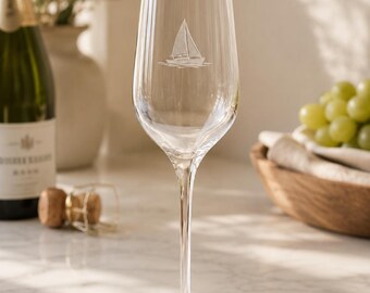 Engraved Sailboat Champagne Flute, Sailing Gift, Coastal Barware, Housewarming Gift