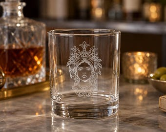Testa di Moro Donna Engraved Whiskey Glass, Sicilian Heritage Gift