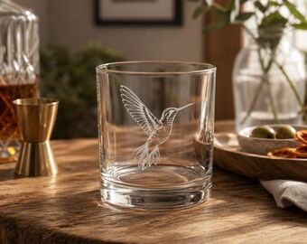 Hummingbird Engraved Whiskey Glass, Hummingbird Lover Gift, Nature Lover Barware