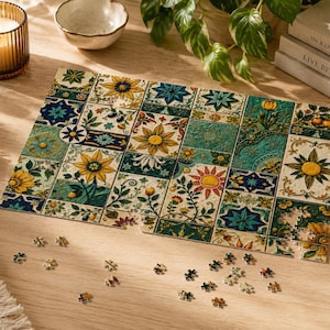 Mediterranean Ceramic Tile Jigsaw Puzzle, Floral and Citrus Mosaic
