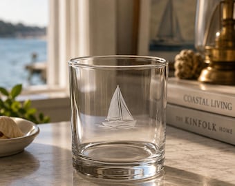 Engraved Sailboat Whiskey Glass, Nautical Barware, Sailing Gift