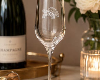 Tortoise Engraved Champagne Flute, Tortoise Lover Gift, Engraved Tortoise Glass
