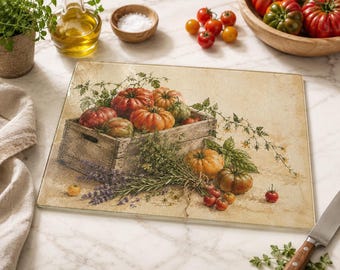 Glass Cutting Board, Heirloom Tomato Kitchen Decor, Tempered Glass Charcuterie Board, Cheese Serving Board, Farmhouse Housewarming Gift