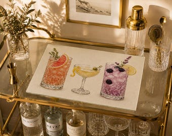 Watercolor Cocktail Glass Cutting Board, Charcuterie Serving Board, Home Bar Decor, Hostess Gift, Cocktail Lover Housewarming Gift