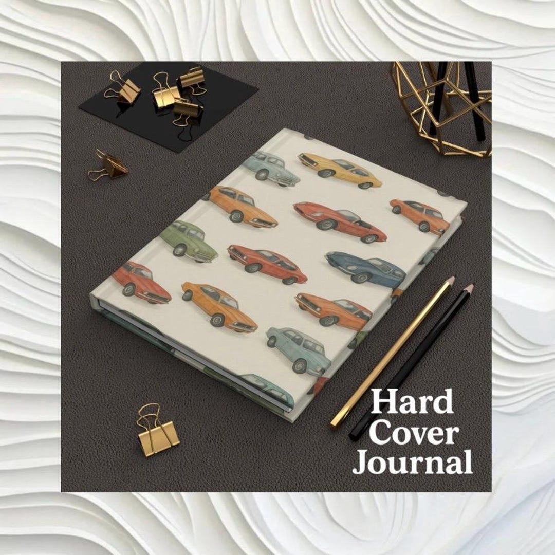 Car Notes Journal Vintage Car Journal, Retro Automobile Notebook, Watercolor Car ...