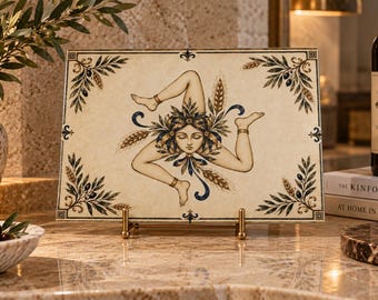 Tabla de cortar de vidrio templado Sicilian Trinacria, diseño inspirado en azulejos mediterráneos.