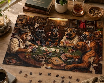 Dogs Playing Poker Jigsaw Puzzle, Vintage Poker Room Scene, Dog Lover Gift