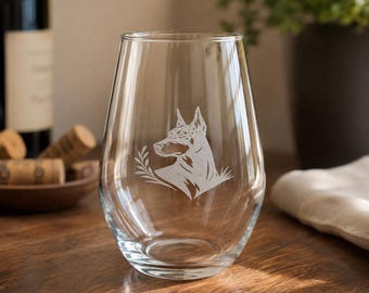 Doberman Pinscher Engraved Stemless Wine Glass, Doberman Owner Gift, Dog Lover Barware, Housewarming Gift