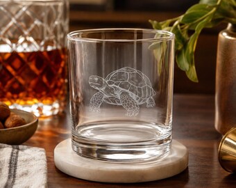 Tortoise Engraved Whiskey Glass, Tortoise Lover Gift, Reptile Lover Barware