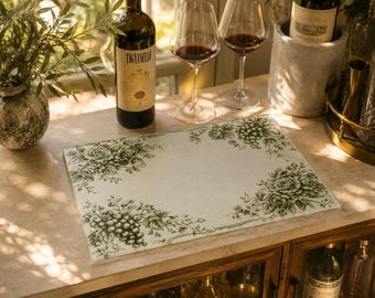 Vintage Grape and Rose Glass Cutting Board, Wine Country Charcuterie Board, French Country Kitchen Decor