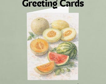 Watercolor Melon Garden Greeting Card Pack, Blank Inside, Fresh Summer Fruit Art, All Occasion Stationery Set