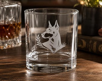 Doberman Engraved Whiskey Glass, Doberman Lover Gift