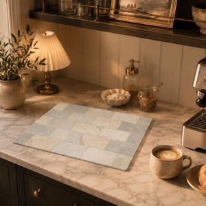Marble Tile Glass Cutting Board, Neutral Kitchen Countertop Decor, Charcuterie Board, Cheese Board, Glass Serving Board, Housewarming Gift