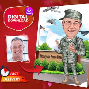Personalized Military Cartoon Portrait, Custom Male Soldier Caricature Caricature Drawing From Photo, Funny USA Army Portrait, Gift For Him