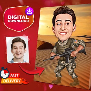 Personalized Military Cartoon Portrait, Custom Male Soldier Caricature Caricature Drawing From Photo, Funny USA Army Portrait, Gift For Him