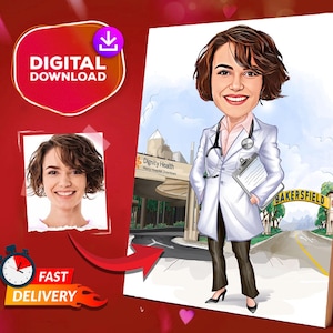 Personalized Doctor Cartoon Portrait, Custom Female Doctor Caricature Caricature Drawing From Photo, Funny Doctor Portrait, Gift For Him