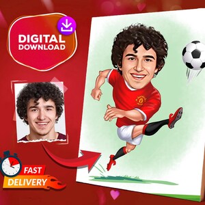 Personalisiertes Fußballspieler-Karikatur-Porträt, kundenspezifische Fußballkarikatur-Zeichnung vom Foto, lustiges Fußball-Porträt, Geschenk für ihn