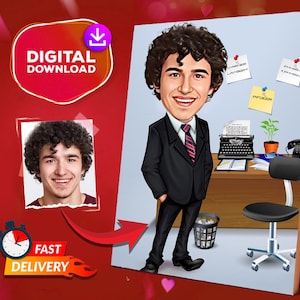 Personalized Office Worker Cartoon Portrait, Office Worker Caricature Caricature Drawing From Photo, Funny Coworker Portrait, Gift For Him