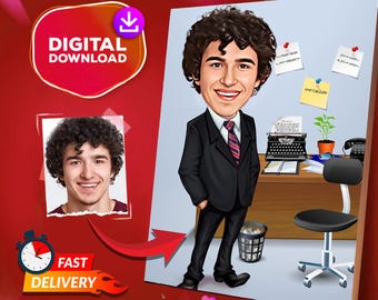 Personalized Office Worker Cartoon Portrait, Office Worker Caricature Caricature Drawing From Photo, Funny Coworker Portrait, Gift For Him