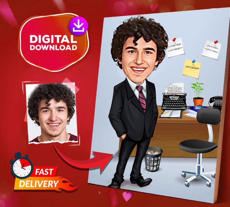 Personalized Office Worker Cartoon Portrait, Office Worker Caricature ...