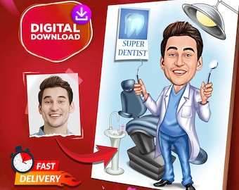 Personalized Dentist Cartoon Portrait, Custom Male Doctor Caricature Caricature Drawing From Photo, Funny Dentist Portrait, Gift For Him
