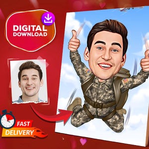 Personalized Military Cartoon Portrait, Custom Male Soldier Caricature Caricature Drawing From Photo, Funny USA Army Portrait, Gift For Him