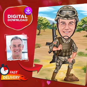Personalized Military Cartoon Portrait, Custom Male Soldier Caricature Caricature Drawing From Photo, Funny USA Army Portrait, Gift For Him