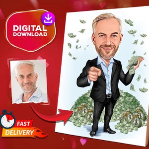 Personalized Boss Cartoon Portrait, Boss Caricature Caricature Drawing From Photo, Funny Money Portrait, Gift For Him