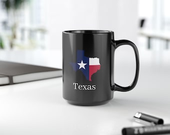 Texas Flag Silhouette Coffee Mug | Black Ceramic, State Pride