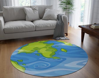 Rund matta med jordkarta, plyschchenille, 150 cm lekrumsdekor