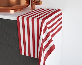 ヴィンテージの赤いストライプ柄ハンドタオル：ホリデーキッチンデコレーション