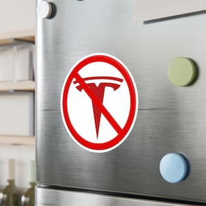 Anti-Tesla Elon Went Crazy Vinyl Decal - Funny Circular Bumper Sticker for Cars and Laptops