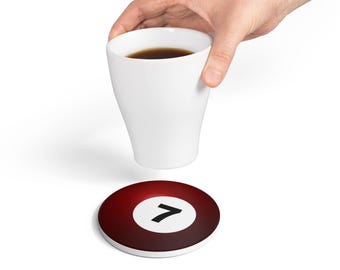 Retro 7 Pool Ball Ceramic Coaster: Game Room Bar Decor