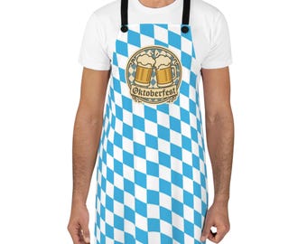 Oktoberfest Apron: Bavarian Blue & White Diamond Pattern, Durable Polyester