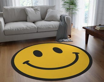 Tappeto rotondo con faccina sorridente: accogliente decorazione per la casa, regalo divertente per bambini, decorazione per la sala giochi, illumina il tuo spazio, vibrazioni allegre!