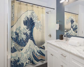 Cortina de ducha con olas japonesas, "La gran ola de Kanagawa", decoración náutica para baño, inspirada en el océano, un ingenioso accesorio para el hogar.