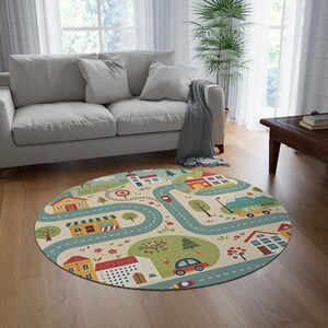 Runder Kinderteppich - Straßenkarte-Design, Kinderzimmer-Dekor, Kinderzimmer-Dekor, Spielzimmer-Teppich, Lernspielzeug-Teppich, Spielmatte