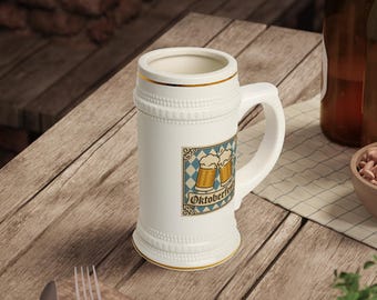 Jarra de cerveza Oktoberfest: vajilla coleccionable con detalles dorados