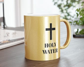 Taza de café metálica: Diseño de agua bendita, plateada o dorada