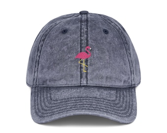 Gorra vintage de flamenco bordada: sarga de algodón desgastada, estilo playero