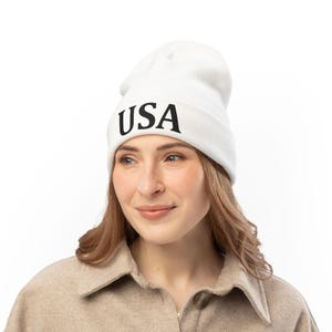 USA Embroidered Knit Beanie, Winter Accessories, Outdoor Sports Hat, Gift for Him/Her, Travel beanie