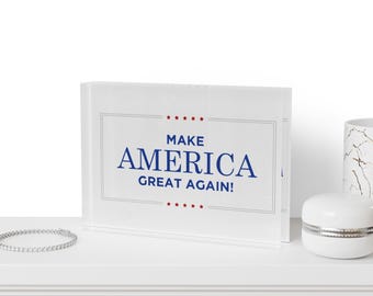 Patriotic MAGA Photo Block: American Pride Desk Decor & Office Accent for Trump Supporters